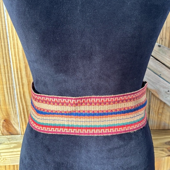 Zele’ Atlanta GA Vintage Wide Striped Fabric & Brown Crocodile Statement Belt 28 main image 8
